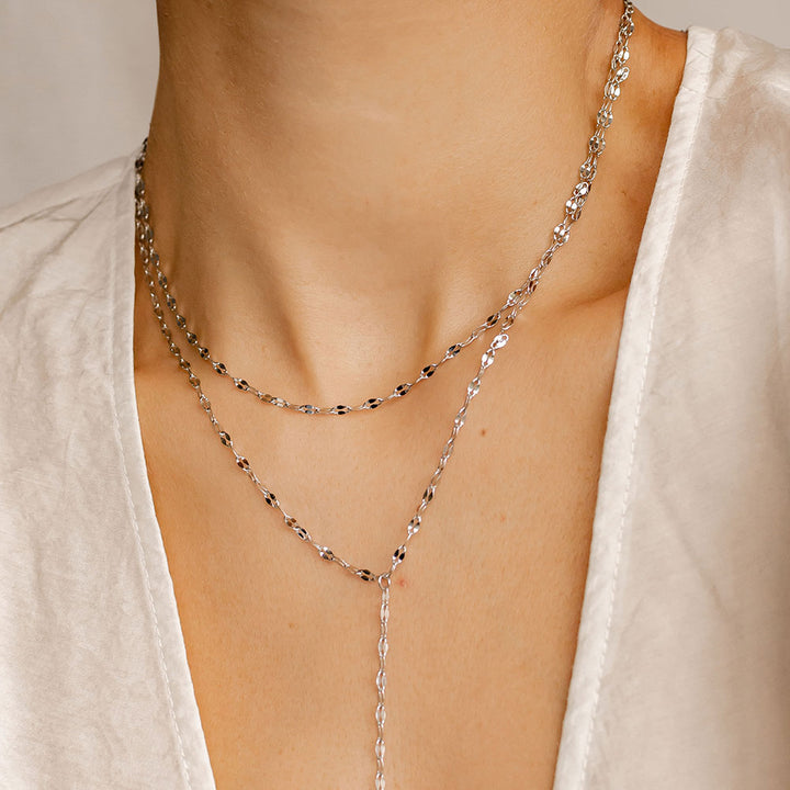 Flattened Chain Link Y Necklace Silver