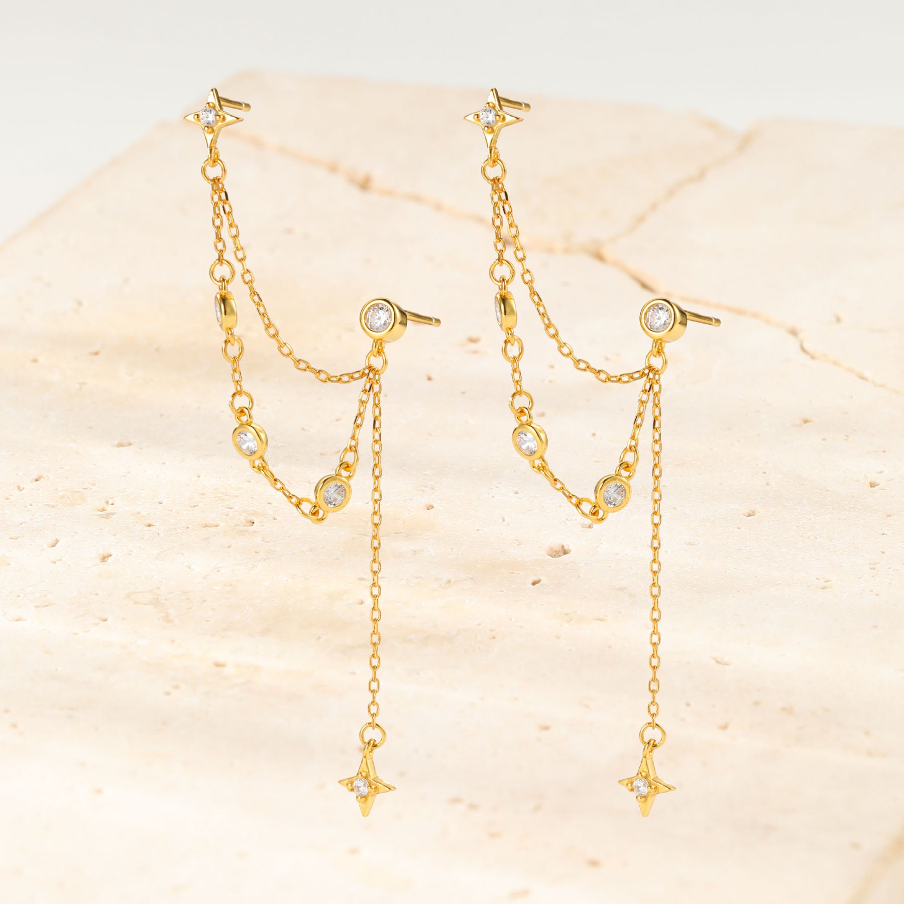 Pendientes Colgantes Estrella Celestial Plata de Ley 925
