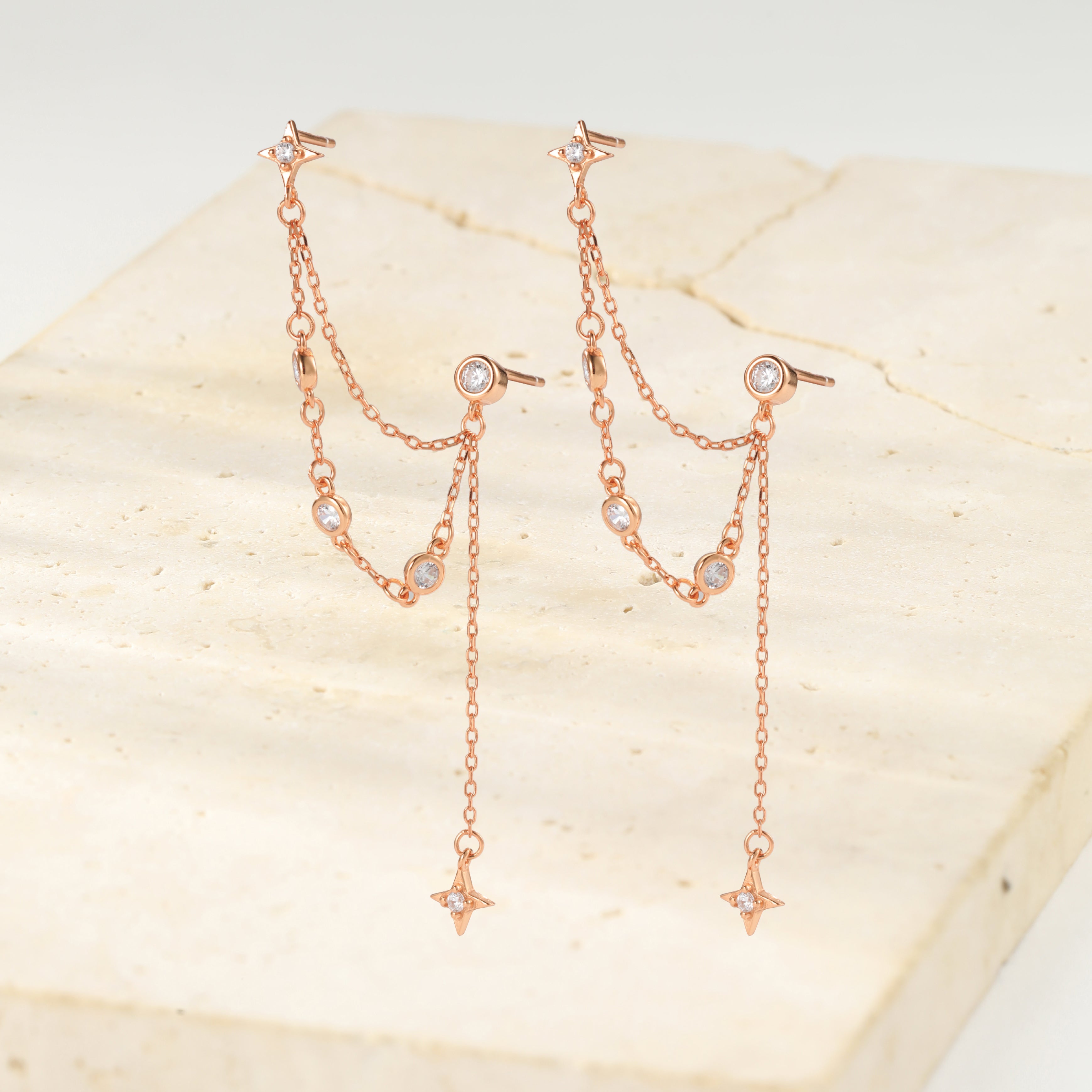 Pendientes Colgantes Estrella Celestial Plata de Ley 925