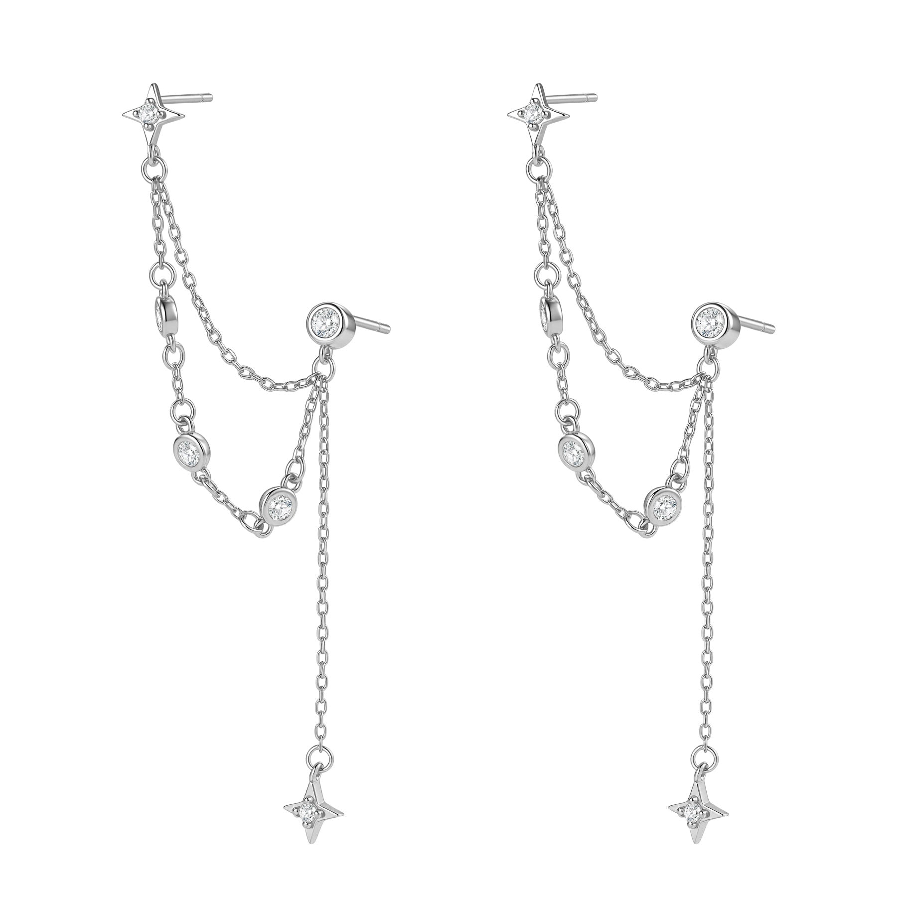 Pendientes Colgantes Estrella Celestial Plata de Ley 925