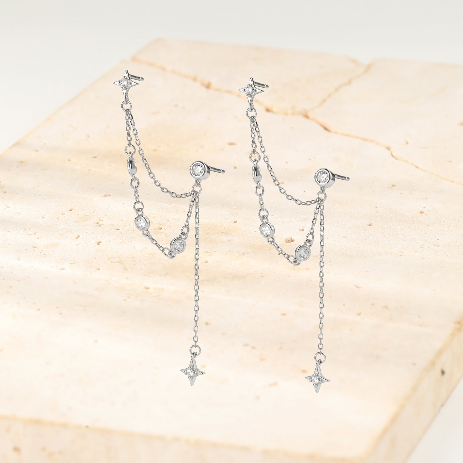 Pendientes Colgantes Estrella Celestial Plata de Ley 925