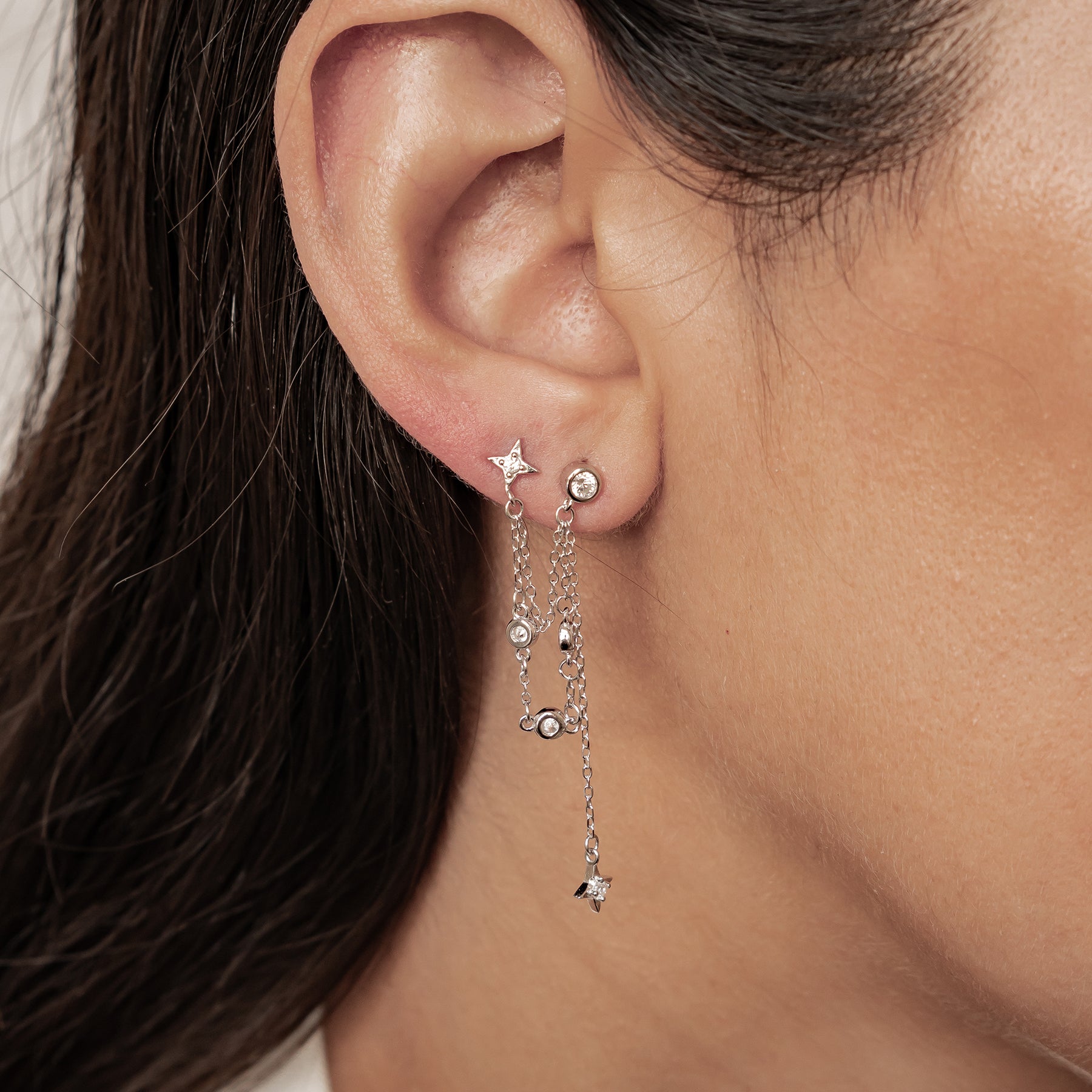 Pendientes Colgantes Estrella Celestial Plata de Ley 925