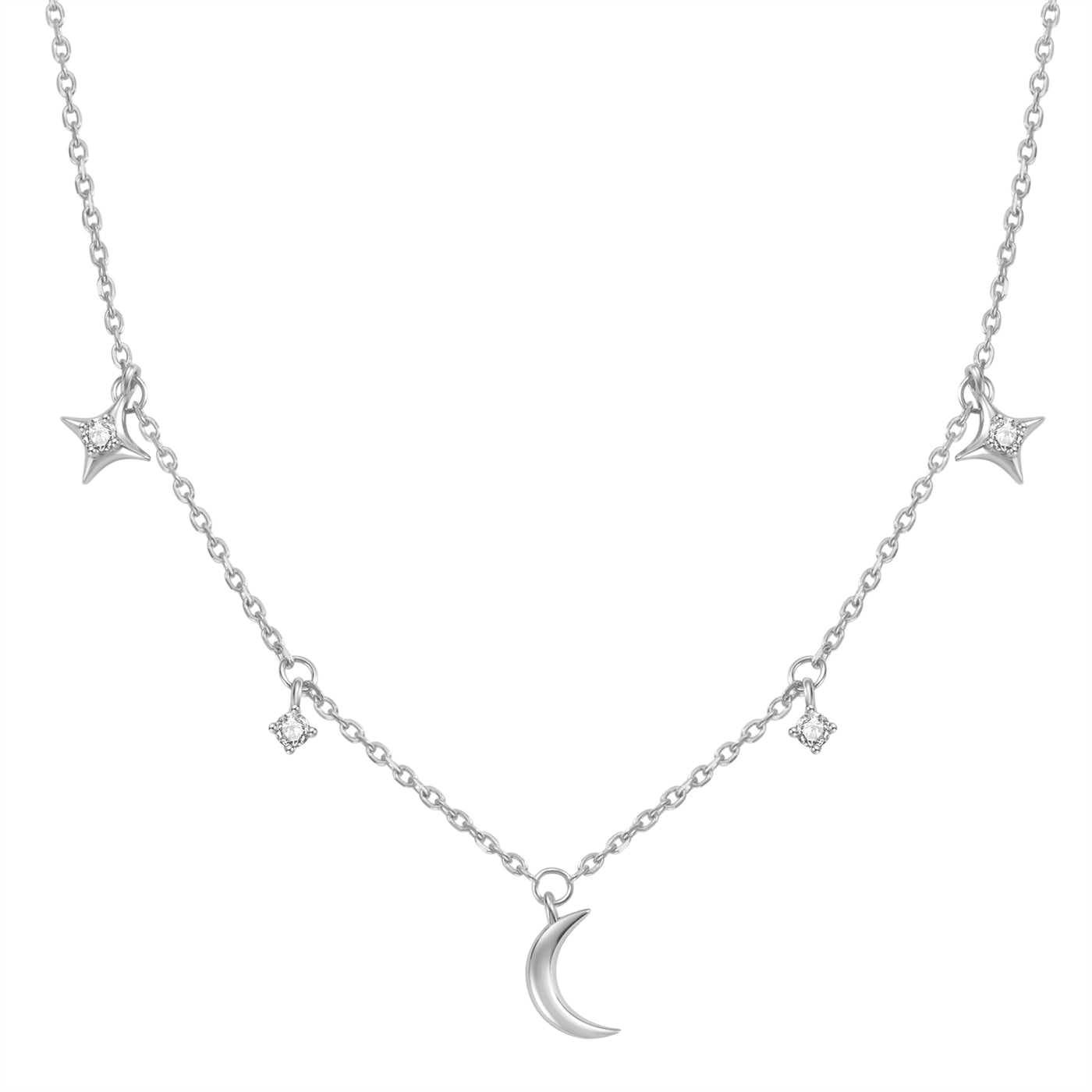 Collier Charms Lune Étoile & Ciel Sterling Argent