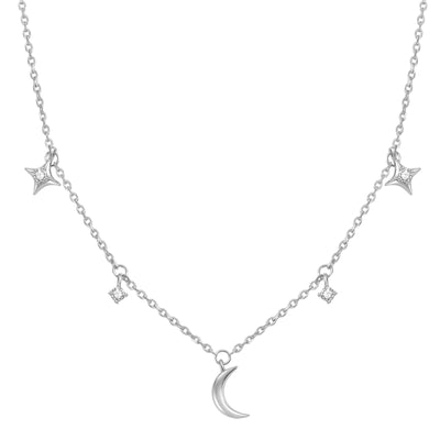 Collier Charms Lune Étoile & Ciel Sterling Argent