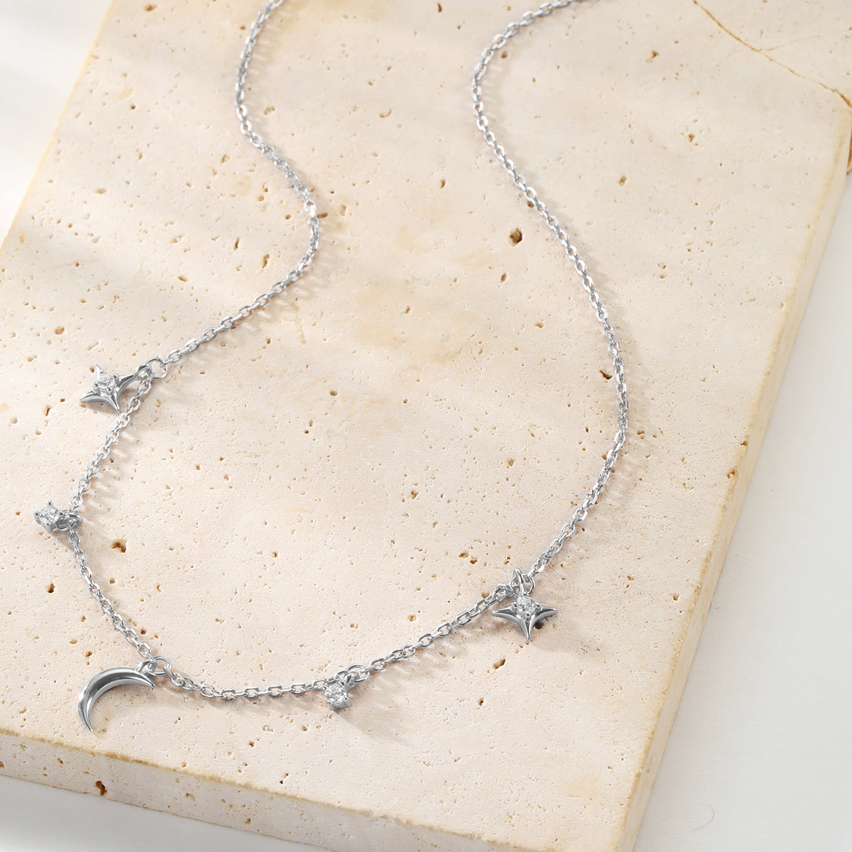 Collier Charms Lune Étoile & Ciel Sterling Argent