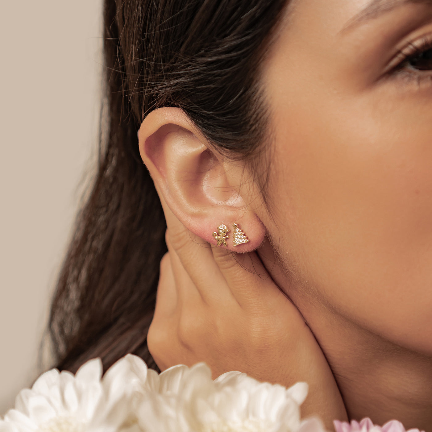 Weihnachtsbaum und Lebkuchen Ohrstecker Sterling Silber