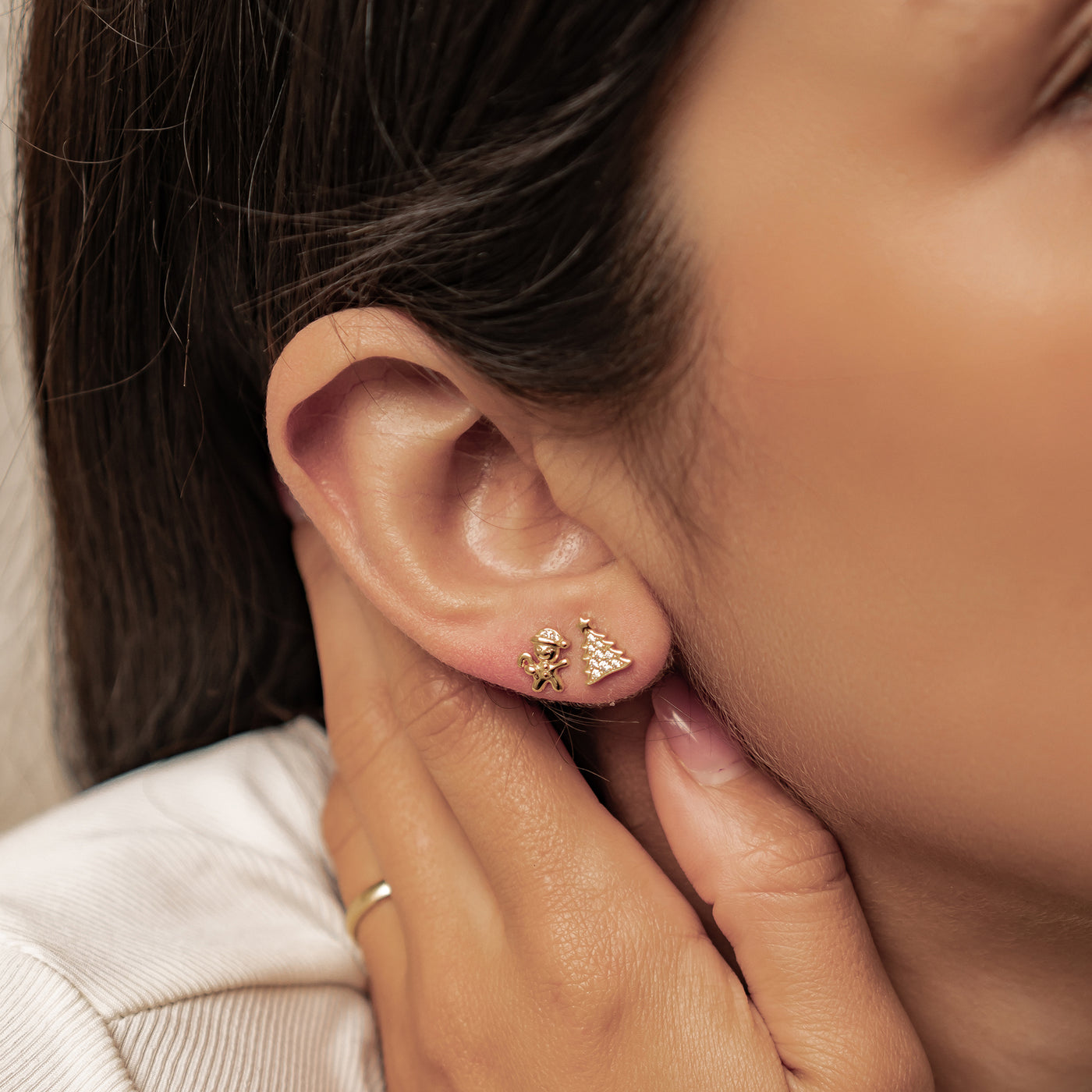 Weihnachtsbaum und Lebkuchen Ohrstecker Sterling Silber