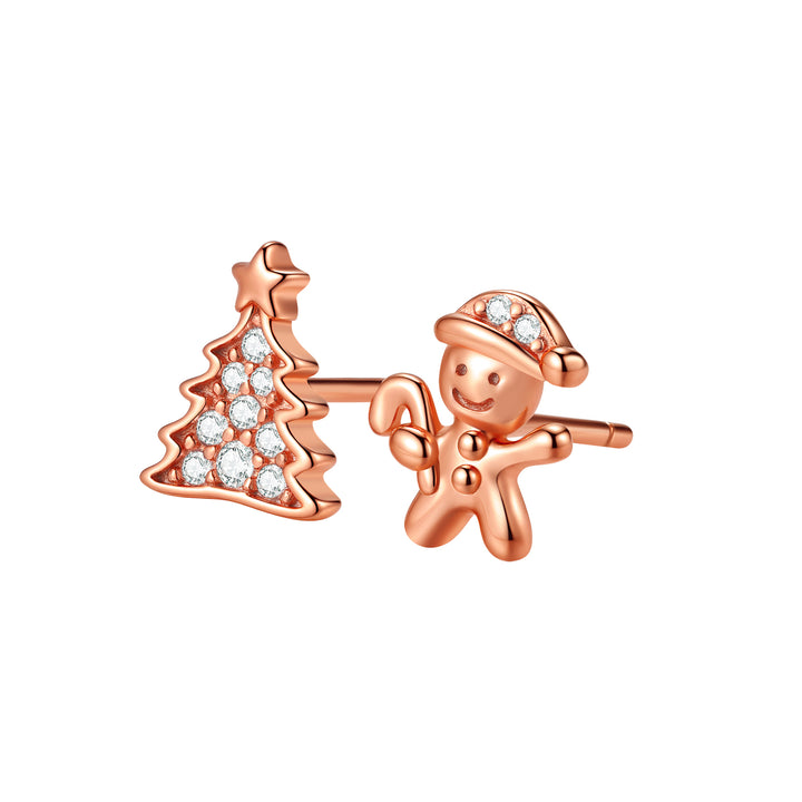Pendientes Botón Árbol Navidad &  Pan Jengibre Plata de Ley 925
