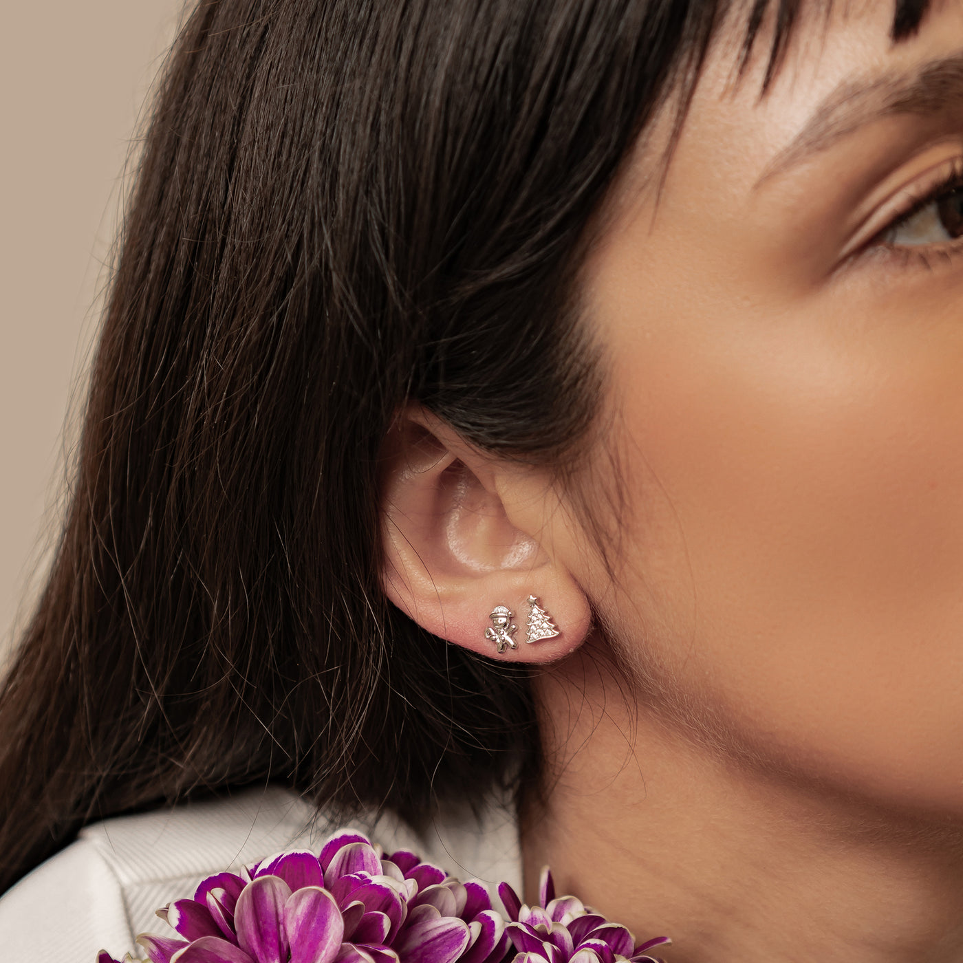 Weihnachtsbaum und Lebkuchen Ohrstecker Sterling Silber