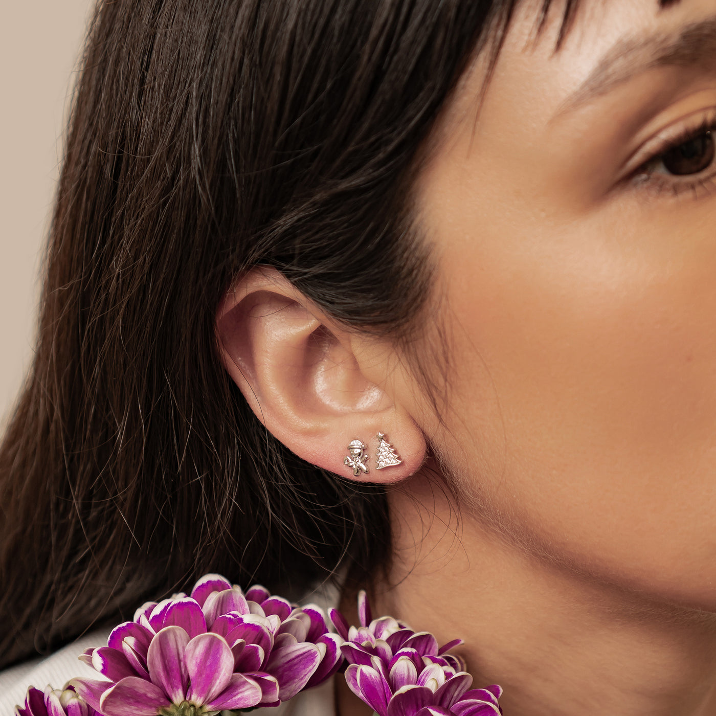 Weihnachtsbaum und Lebkuchen Ohrstecker Sterling Silber