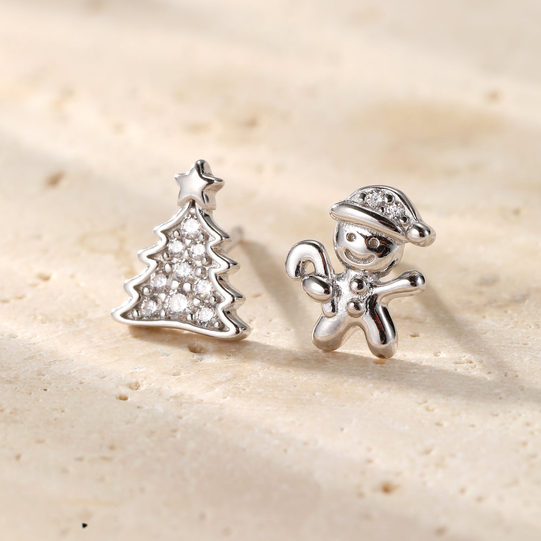 Weihnachtsbaum und Lebkuchen Ohrstecker Sterling Silber