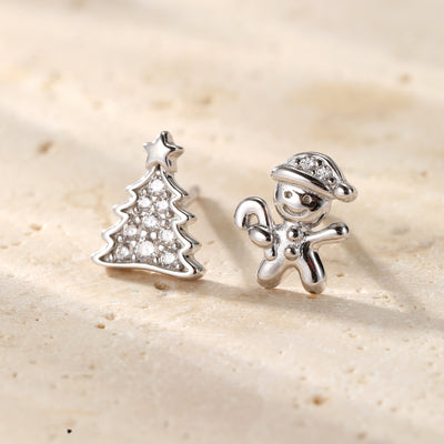 Weihnachtsbaum und Lebkuchen Ohrstecker Sterling Silber