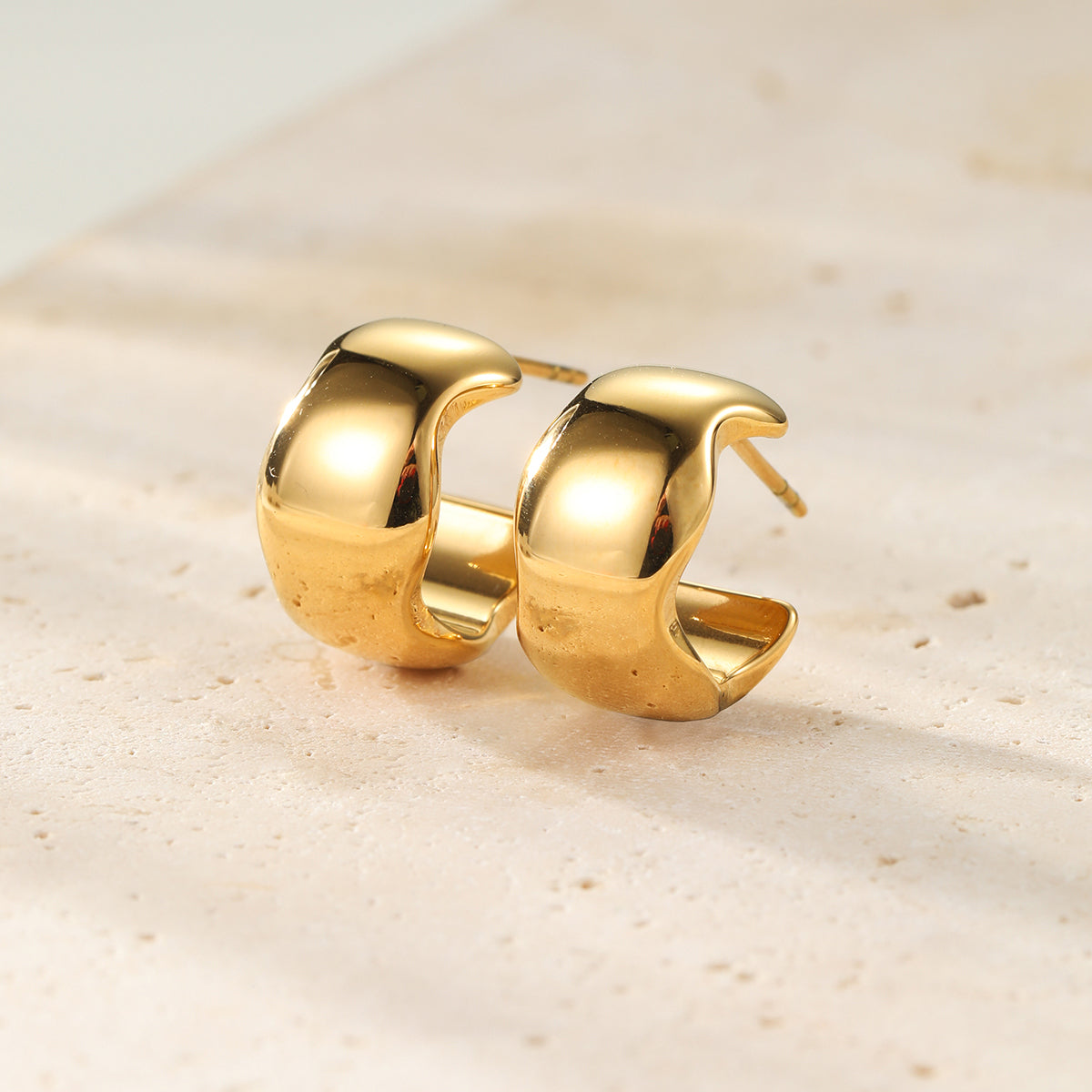 Chubby Wavy Hoop Earrings Stainless Steel