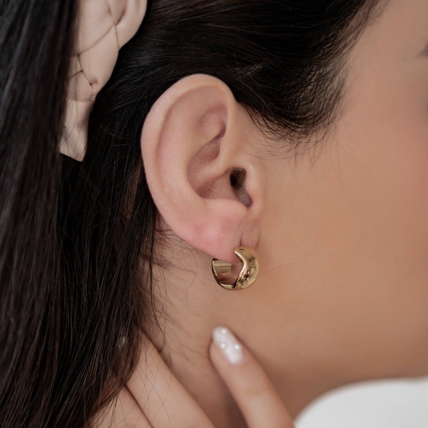 Chubby Wavy Hoop Earrings Stainless Steel