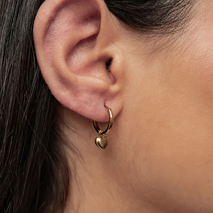 Chunky Heart Charm Hoop Earrings Waterproof