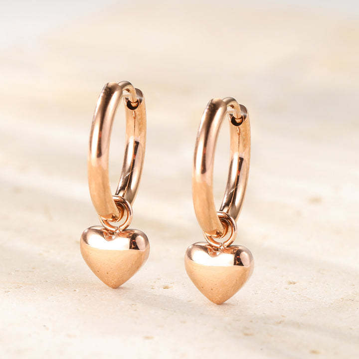 Chunky Heart Charm Hoop Earrings Waterproof