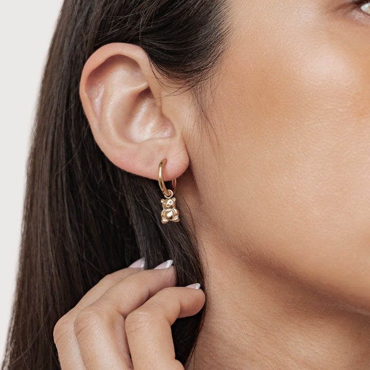 Chunky Teddy Bear Hoop Earrings Waterproof