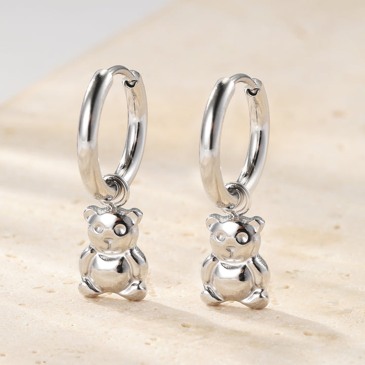 Chunky Teddy Bear Hoop Earrings Waterproof