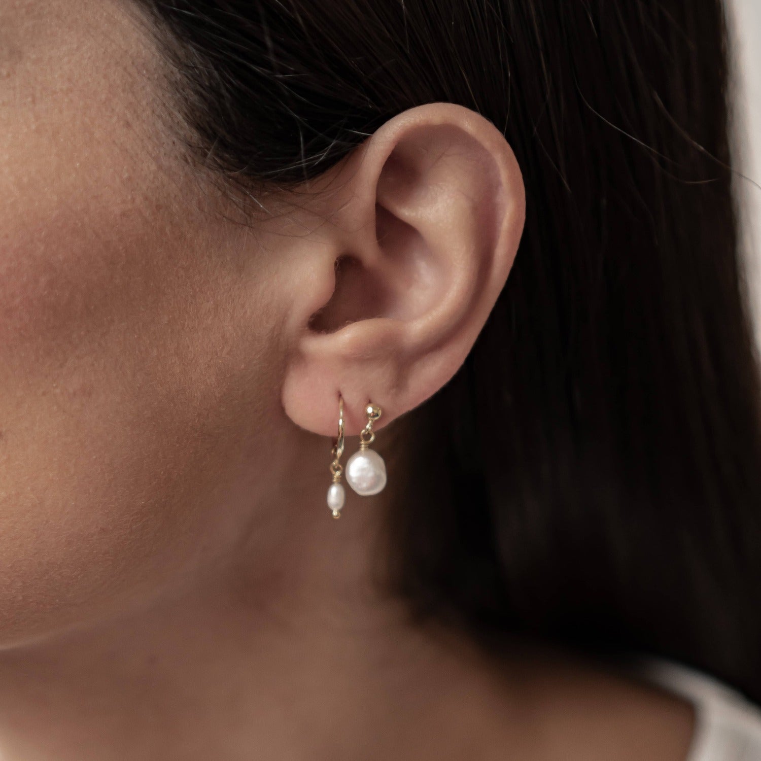 Classic Pearl Huggie and Stud Earring Set