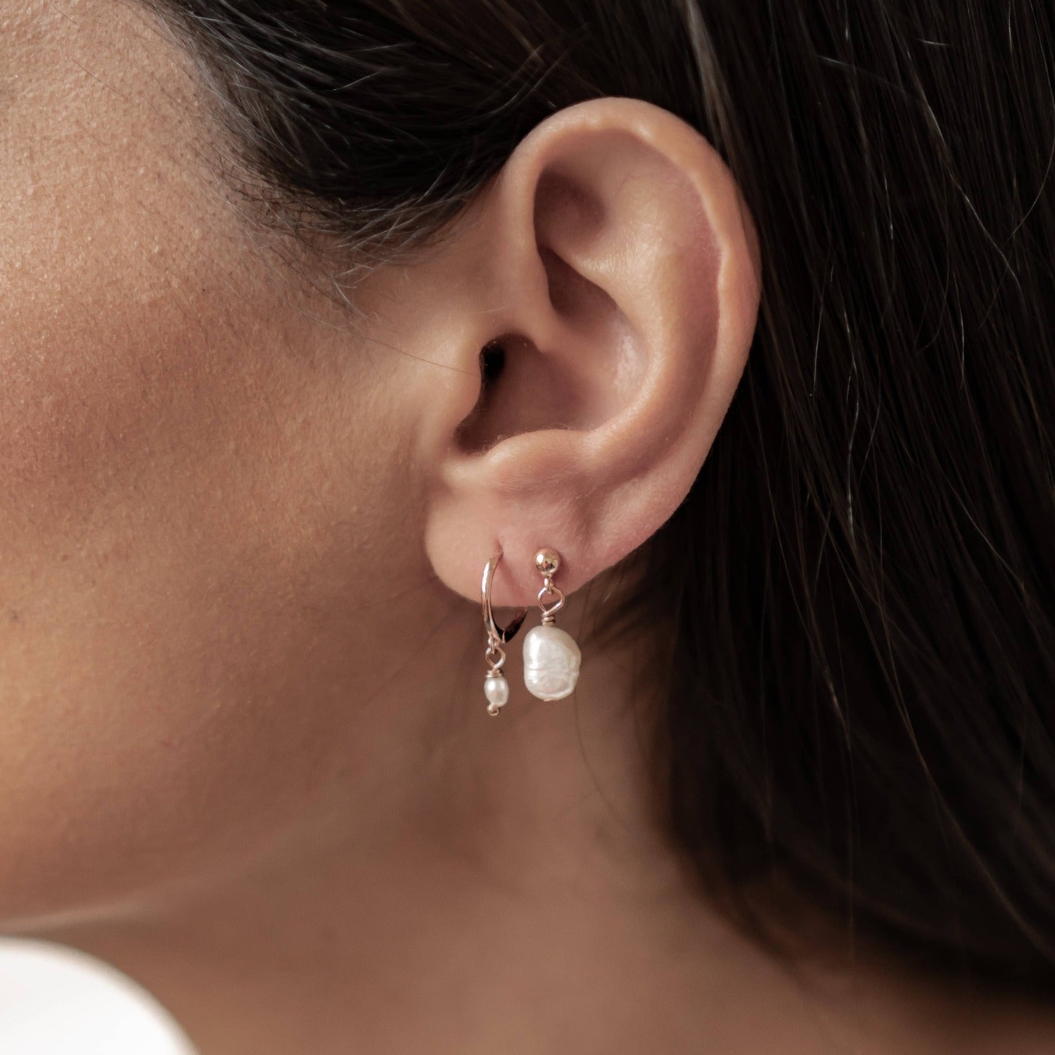 Classic Pearl Huggie and Stud Earring Set