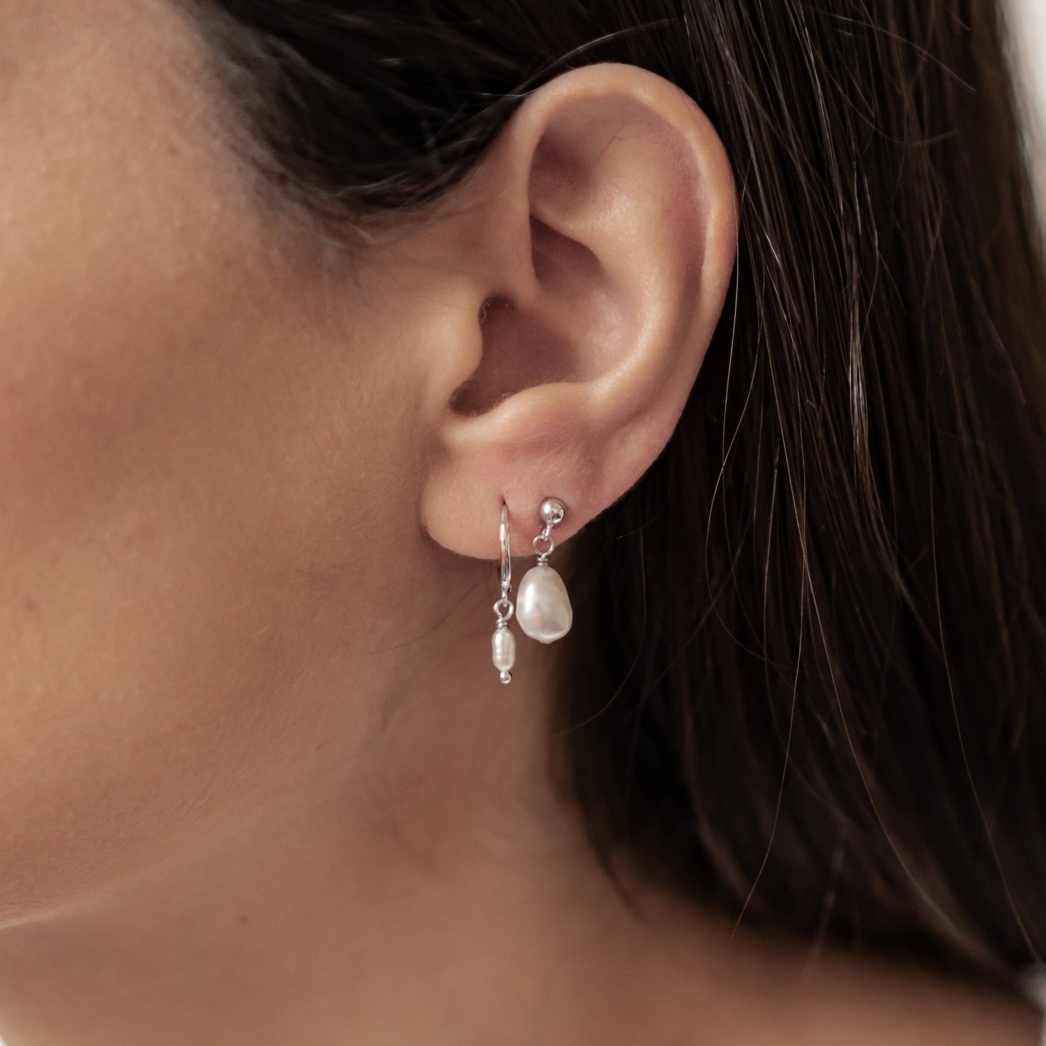 Classic Pearl Huggie and Stud Earring Set