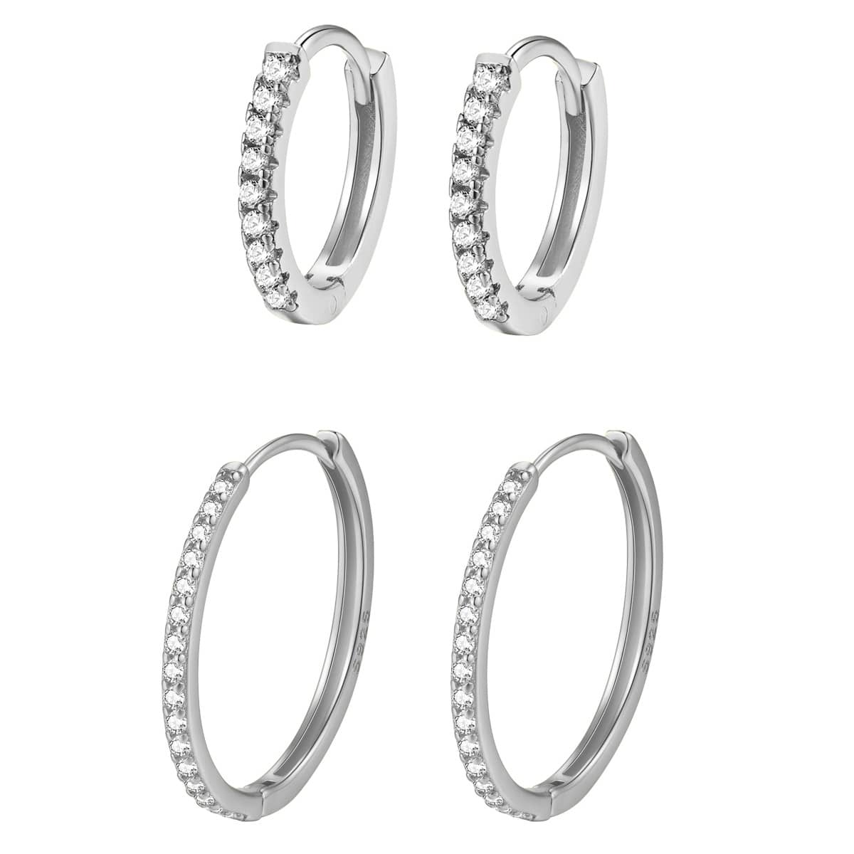 Klare Steine Creolen Ohrringe Set aus Sterlingsilber