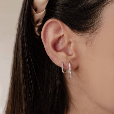 Klare Steine Creolen Ohrringe Set aus Sterlingsilber