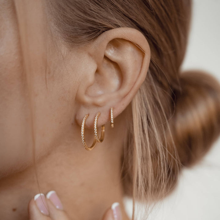 Clear Stone Hoop Earrings Sterling Silver