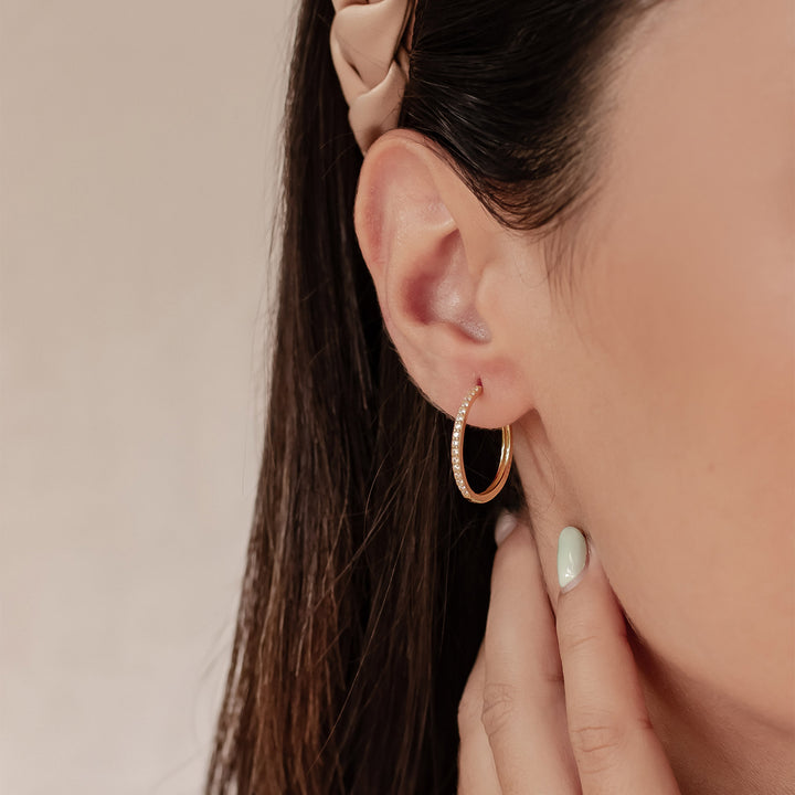 Clear Stone Hoop Earrings Sterling Silver