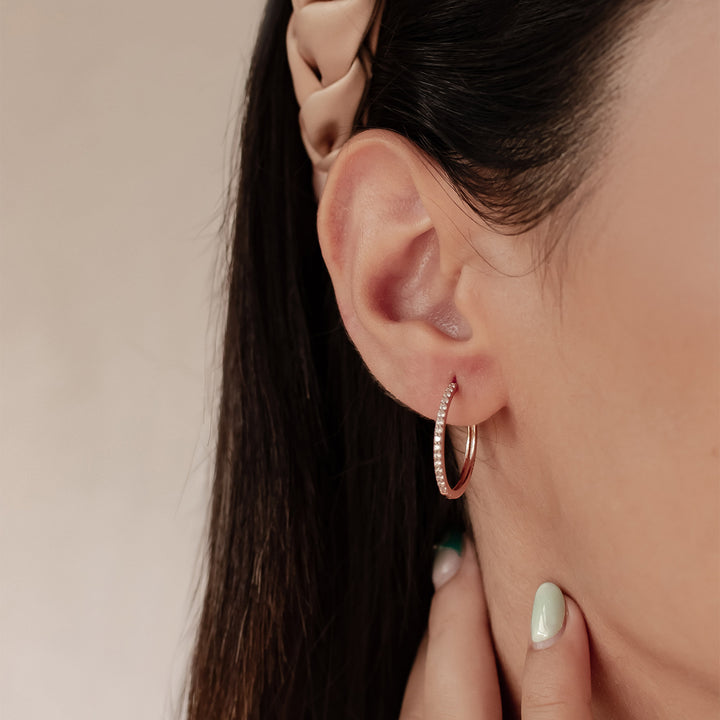 Clear Stone Hoop Earrings Sterling Silver