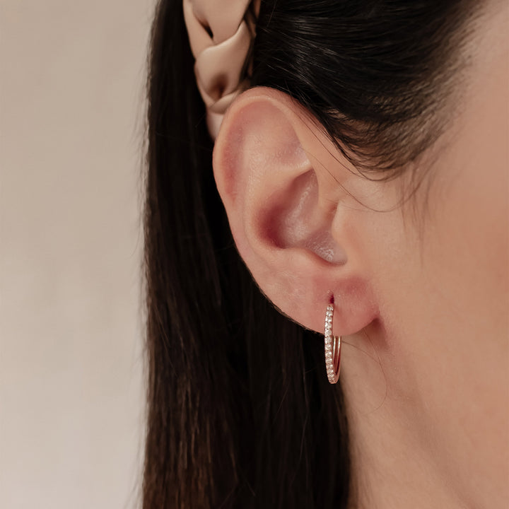 Clear Stone Hoop Earrings Sterling Silver