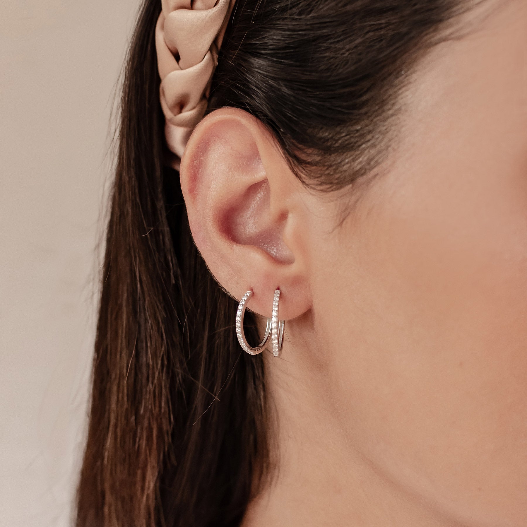 Boucles d’Oreilles Créoles Pierre Claire Sterling Argent