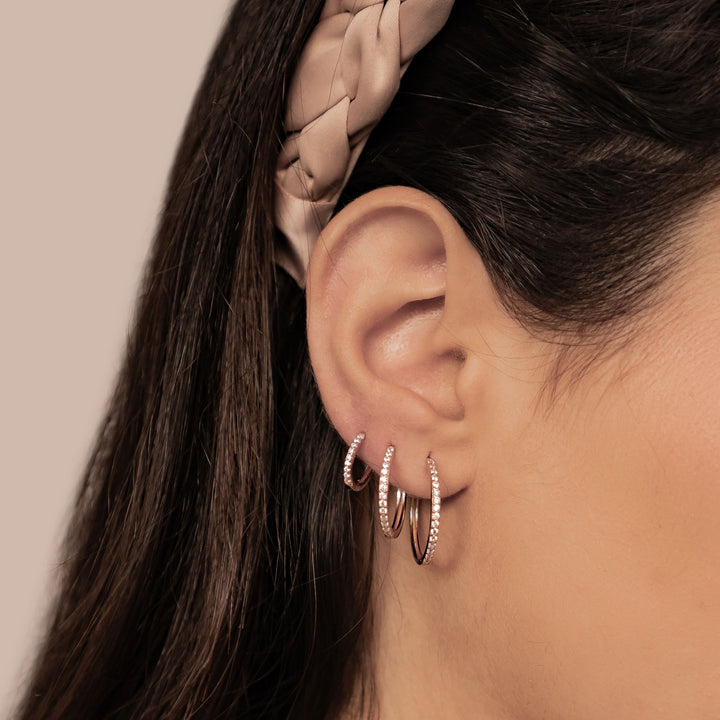 Clear Stone Trio Earring Hoop Set Sterling Silver