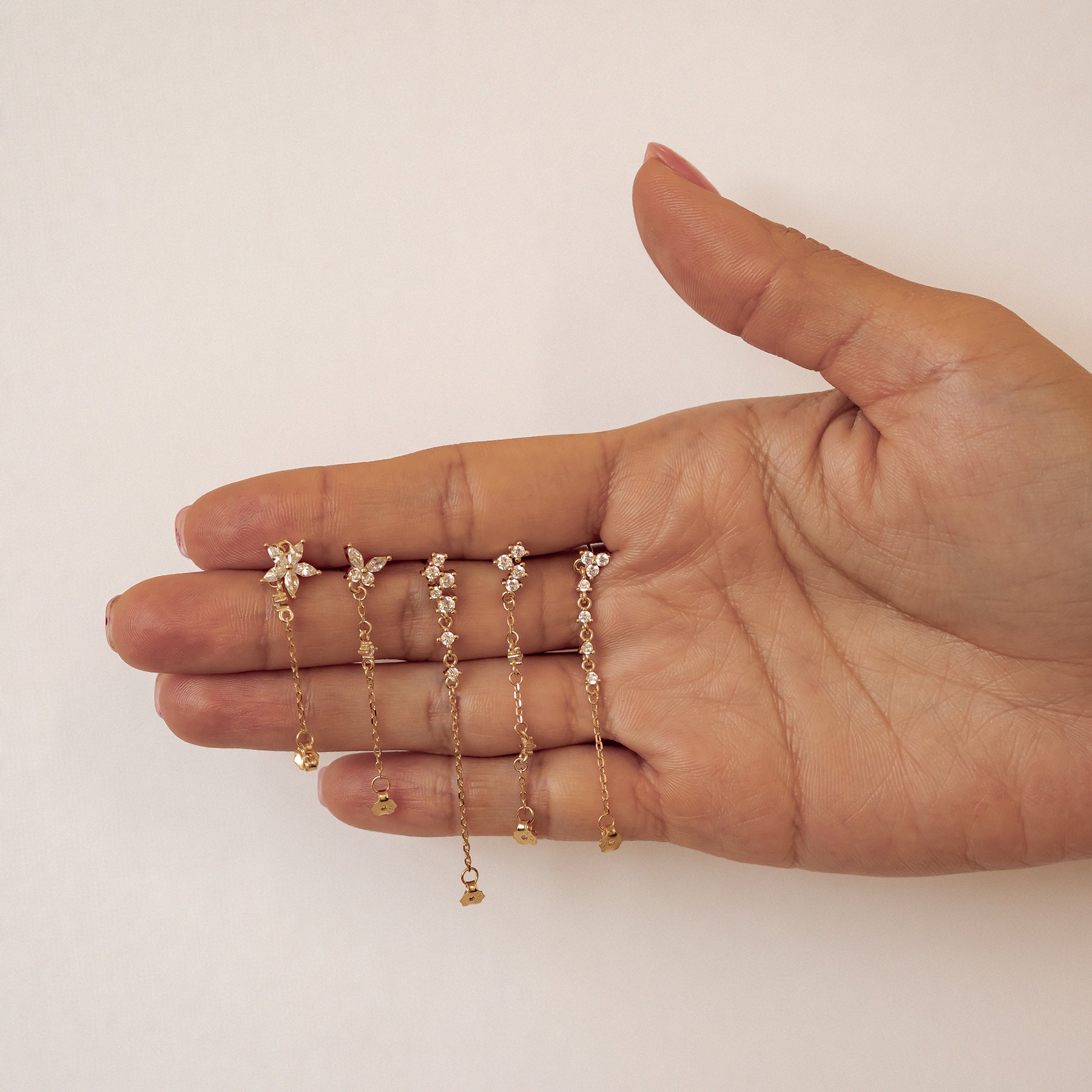 Blüten-Cluster-Ohrringe mit Ketten – Sterling Silber