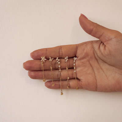 Blüten-Cluster-Ohrringe mit Ketten – Sterling Silber