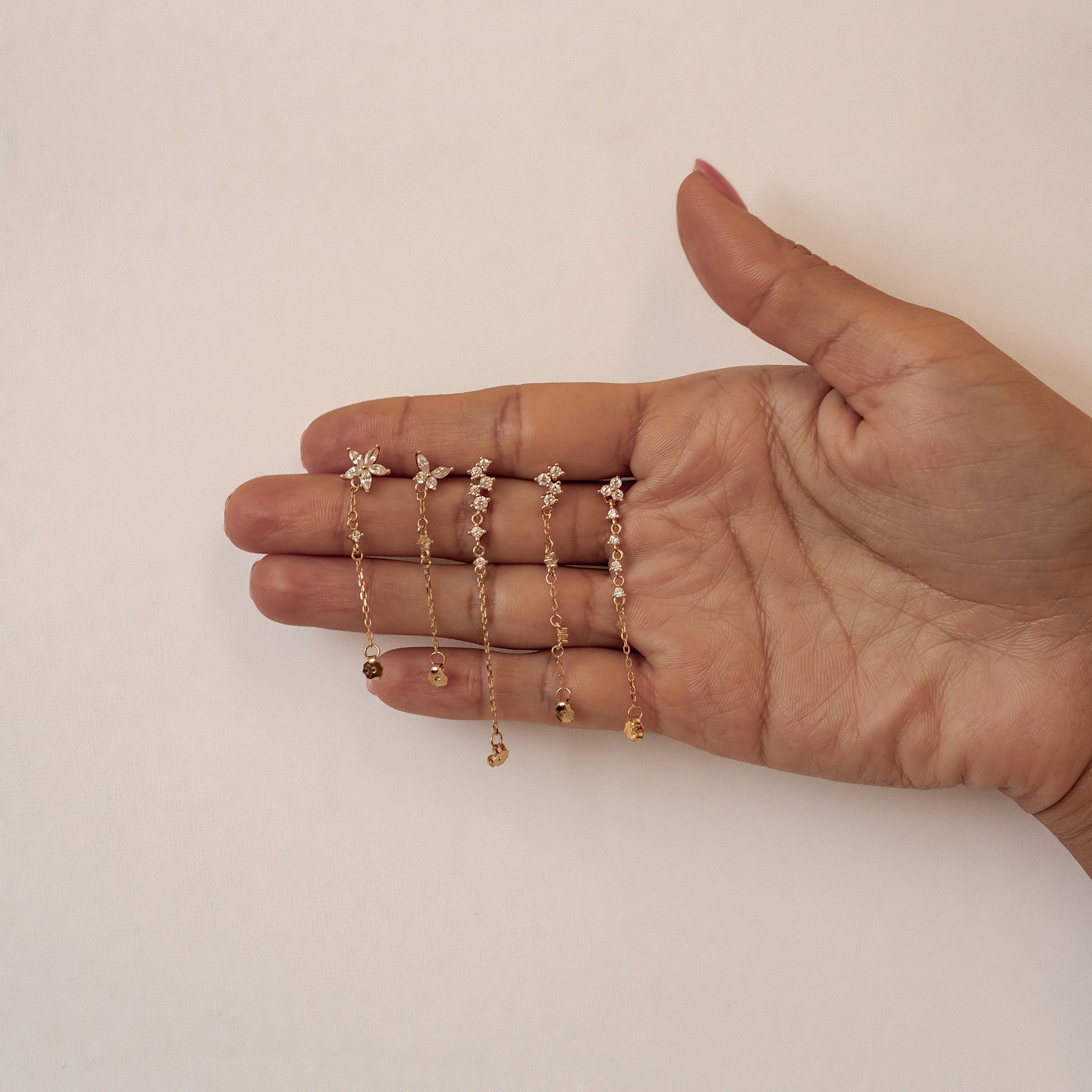 Blüten-Cluster-Ohrringe mit Ketten – Sterling Silber