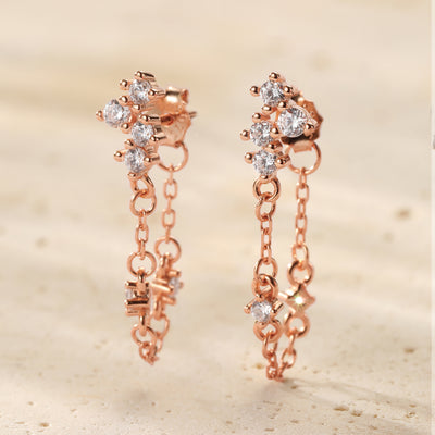 Blüten-Cluster-Ohrringe mit Ketten – Sterling Silber