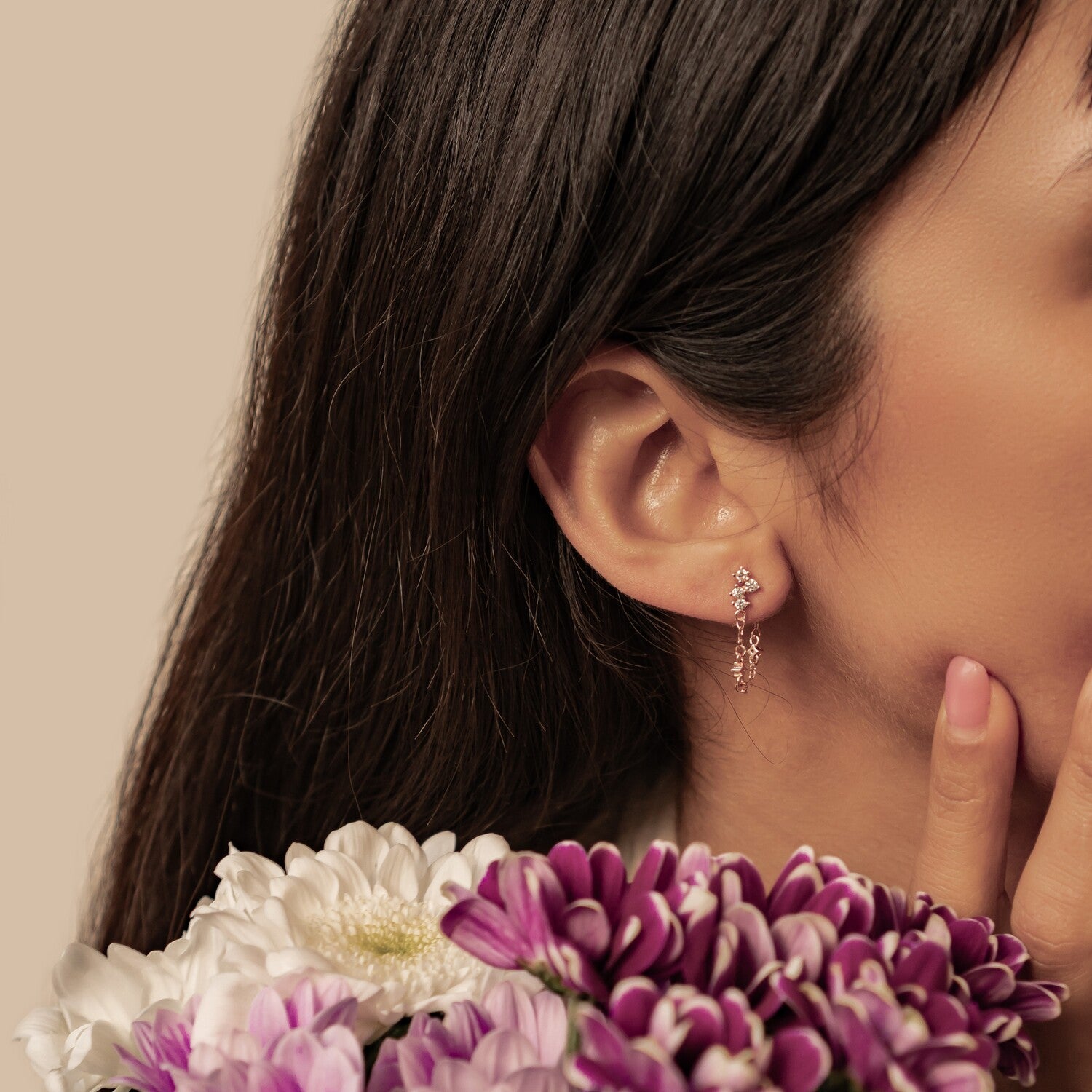 Pendientes de Cadena Ramillete Blossom Plata de Ley 925