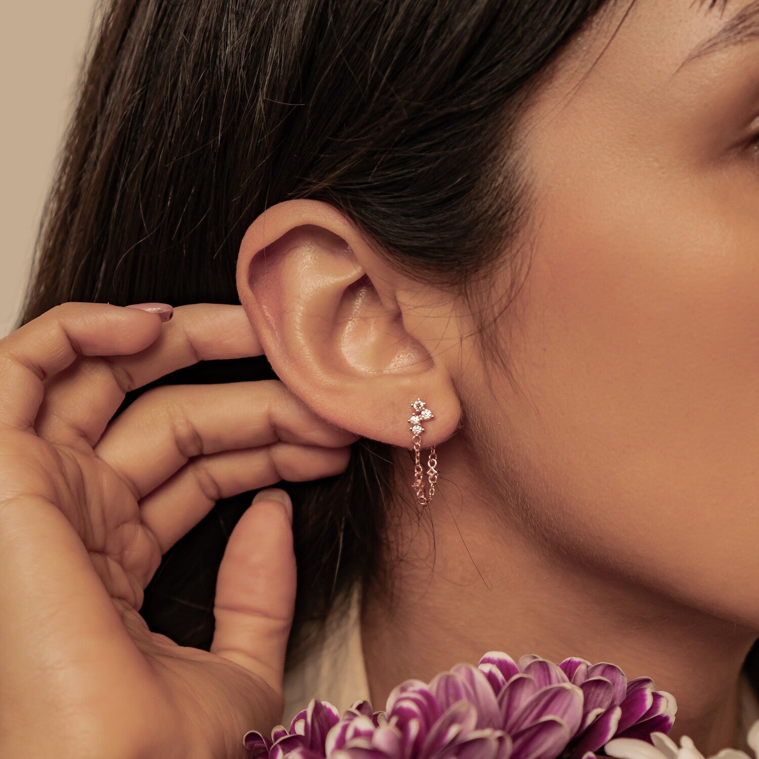 Pendientes de Cadena Ramillete Blossom Plata de Ley 925