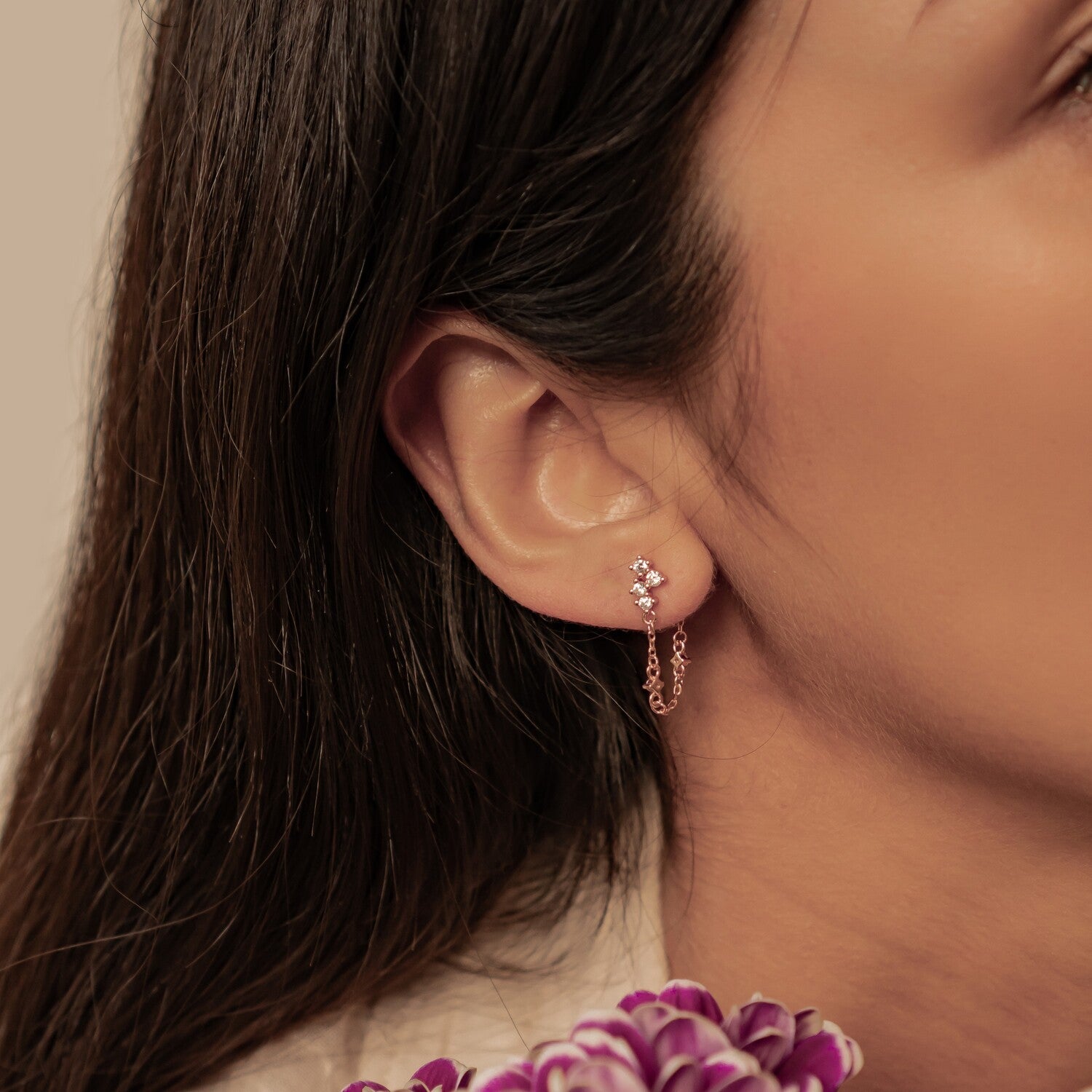 Pendientes de Cadena Ramillete Blossom Plata de Ley 925