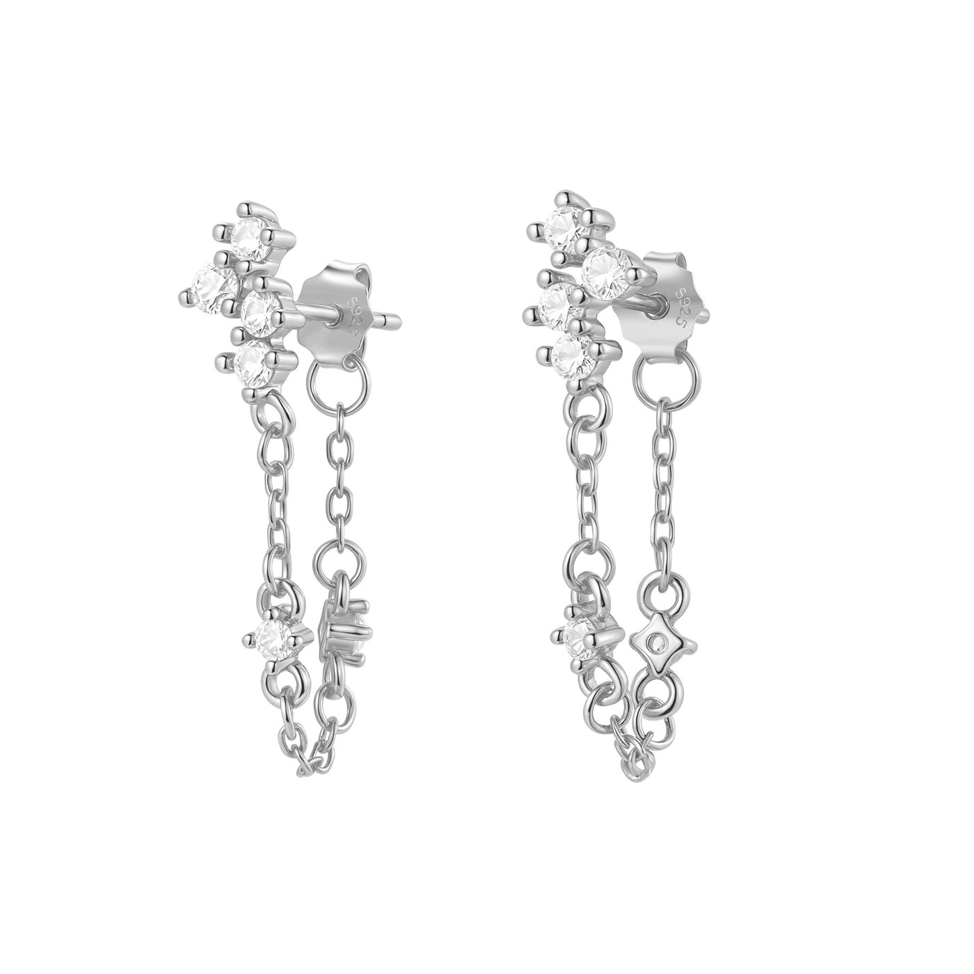 Blüten-Cluster-Ohrringe mit Ketten – Sterling Silber