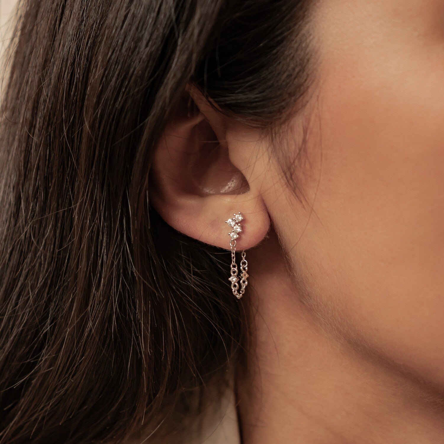 Pendientes de Cadena Ramillete Blossom Plata de Ley 925