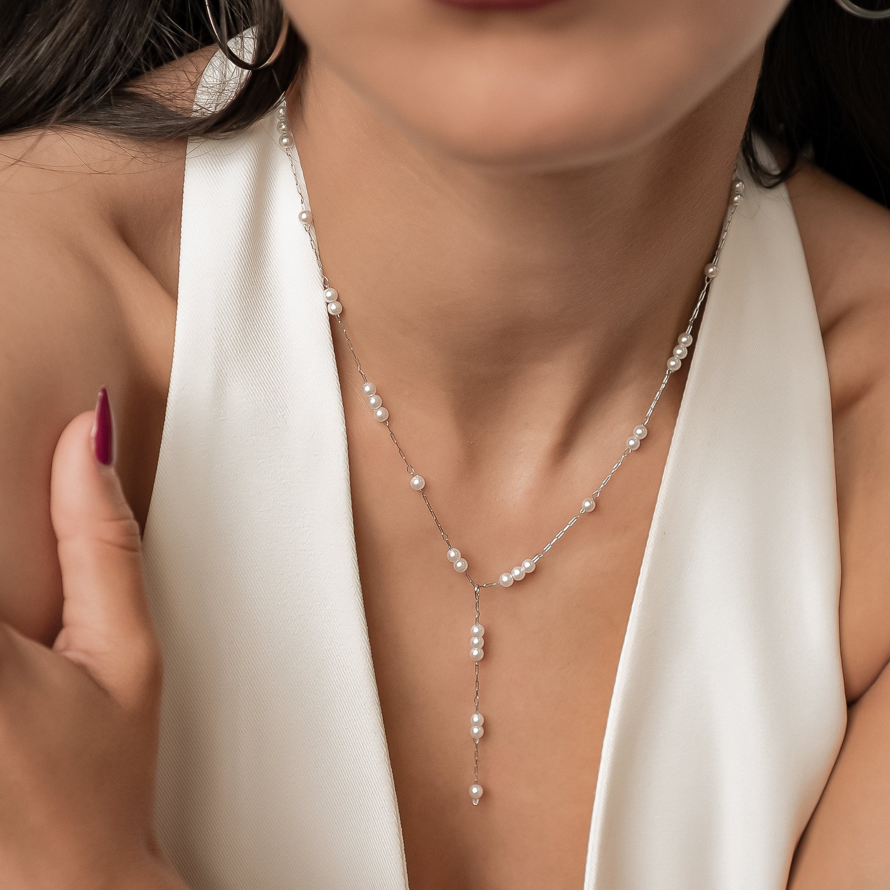 Cluster Pearl Y Chain Necklace Waterproof