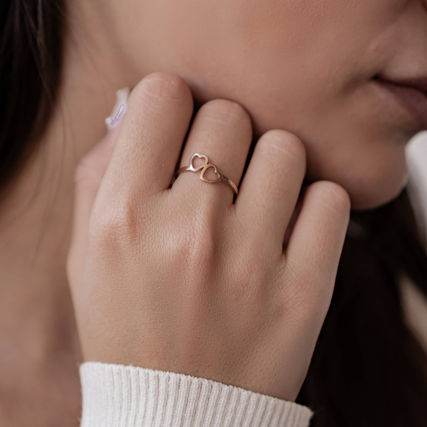 Verbundene Herzen Ring aus Edelstahl