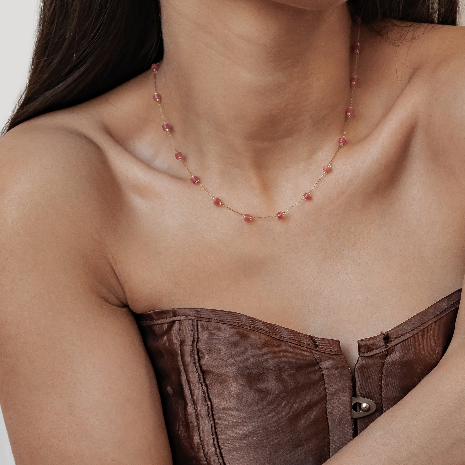 Collar Cuentas Coral Waterproof