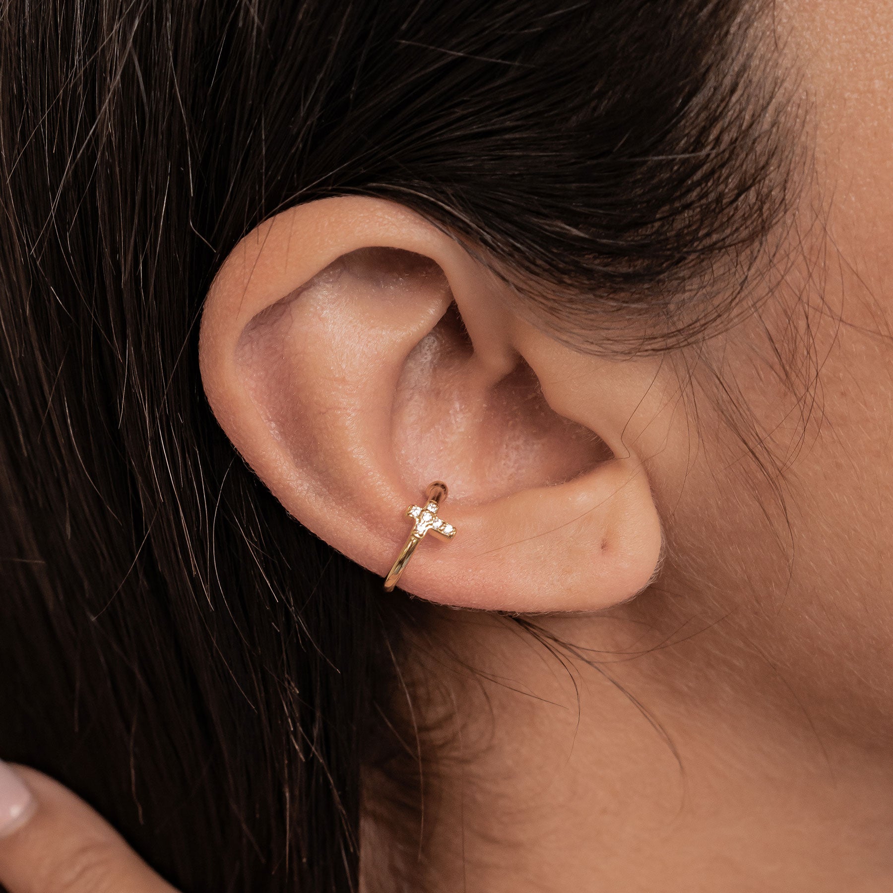 Cross Ear Cuff Sterling Silver