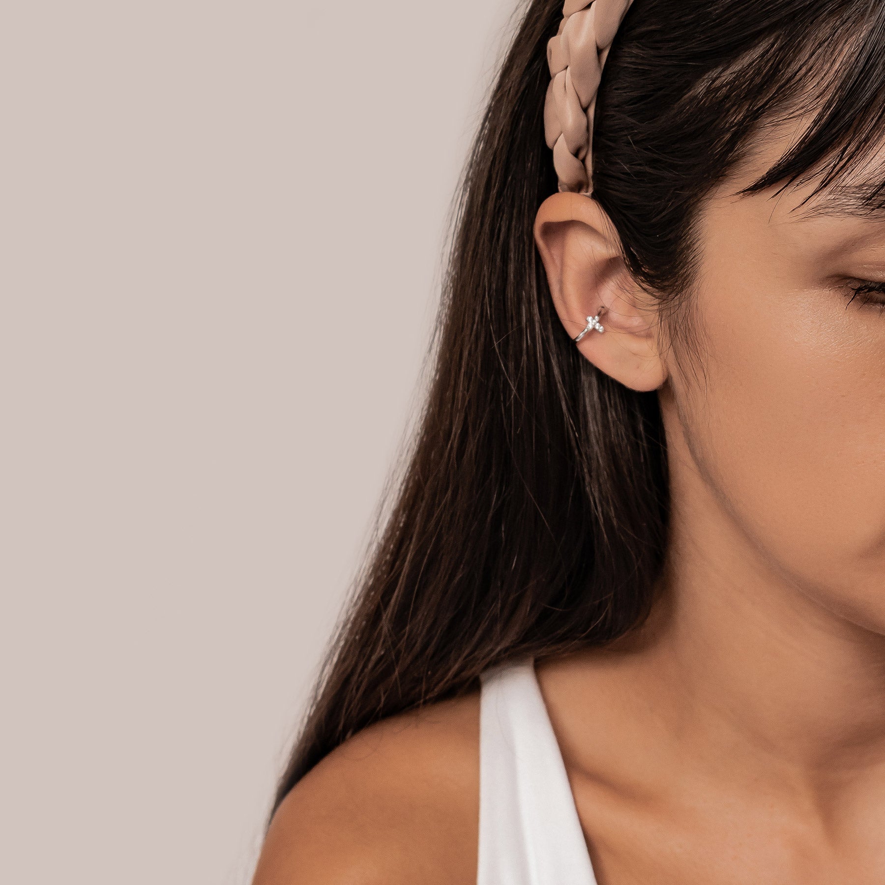 Cross Ear Cuff Sterling Silver