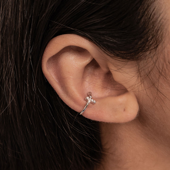 Cross Ear Cuff Sterling Silver