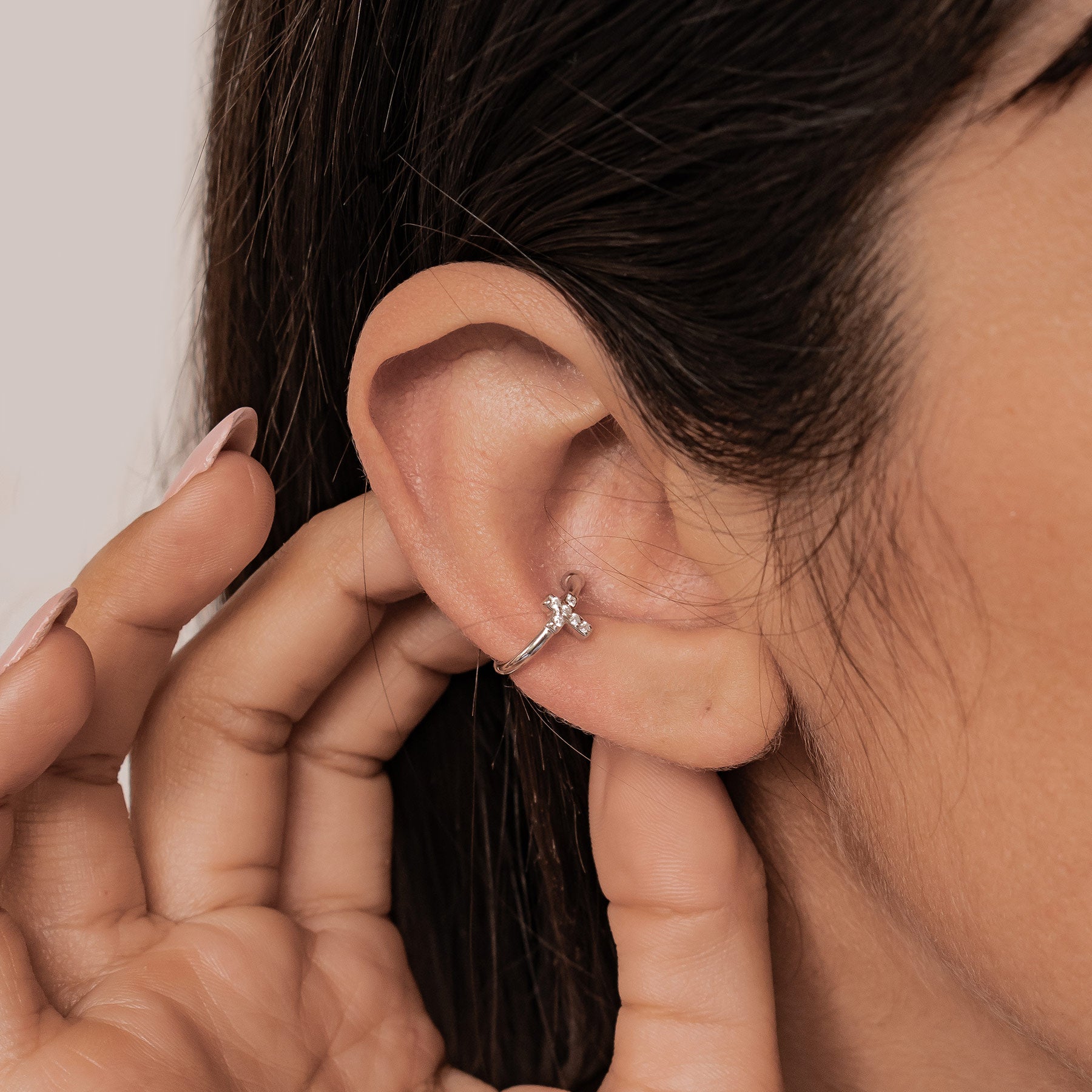 Cross Ear Cuff Sterling Silver