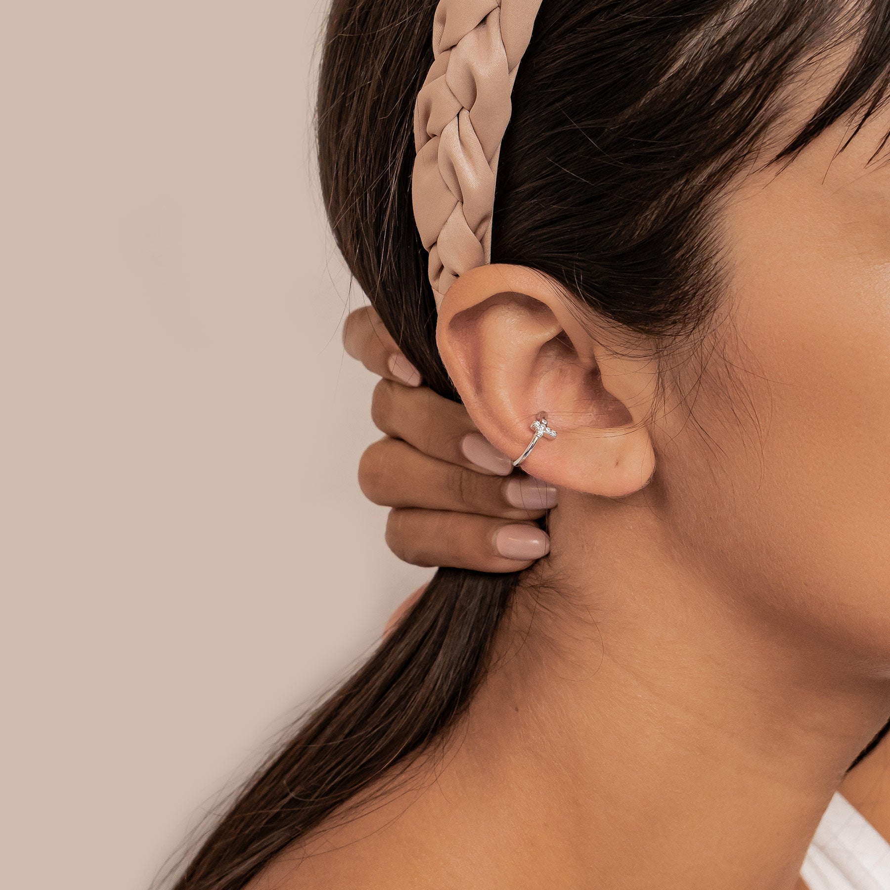 Cross Ear Cuff Sterling Silver